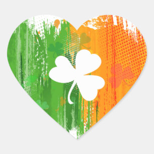 Glücklicher Klee-u. Tinten-Hintergrund Herz-Aufkleber