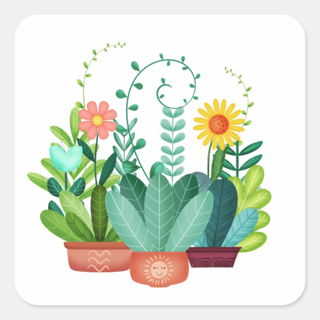 Glücklicher Kleiner Garten Quadratischer Aufkleber (Vorderseite)