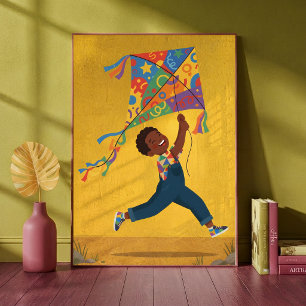 Glücklicher kleiner Junge, der einen leuchtenden g Poster