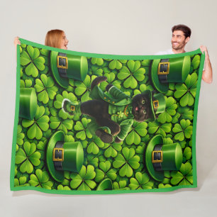 Glücklicher Kobold schwarze Katze St. Patrick's Da Fleecedecke