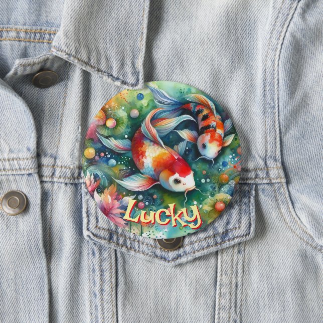 Glücklicher Koi-Fisch Whimsical Watercolor Persona Button (Beispiel)