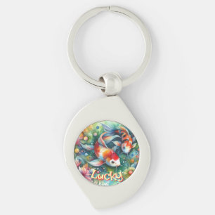 Glücklicher Koi-Fisch Whimsical Watercolor Persona Schlüsselanhänger