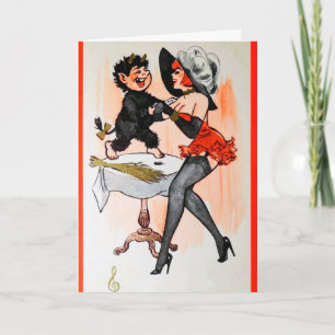 Glücklicher Krampus mit verführerischer Vintage-We Feiertagskarte