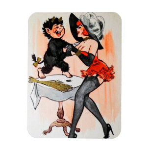 Glücklicher Krampus mit verführerischer Vintage-We Magnet