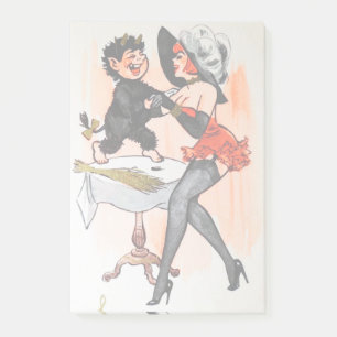Glücklicher Krampus mit verführerischer Vintage-We Post-it Klebezettel