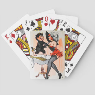 Glücklicher Krampus mit verführerischer Vintage-We Spielkarten