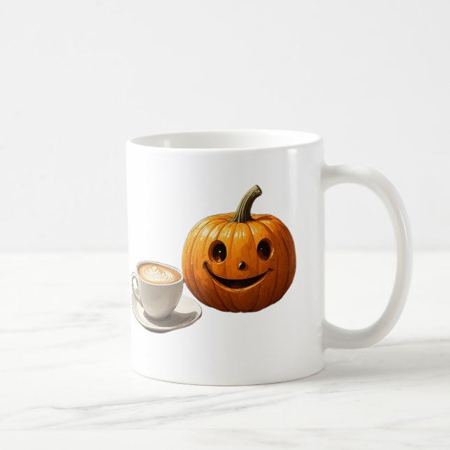 Glücklicher Kürbis mit Latte für gemütliche Herbst Kaffeetasse (Rechts)