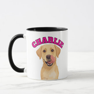 Glücklicher Labrador leckt Nase Tasse