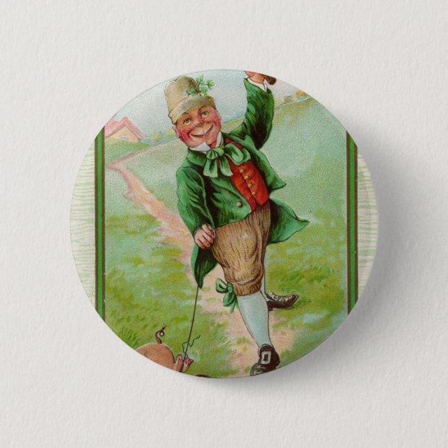 Glücklicher Leprechaun Button (Vorderseite)