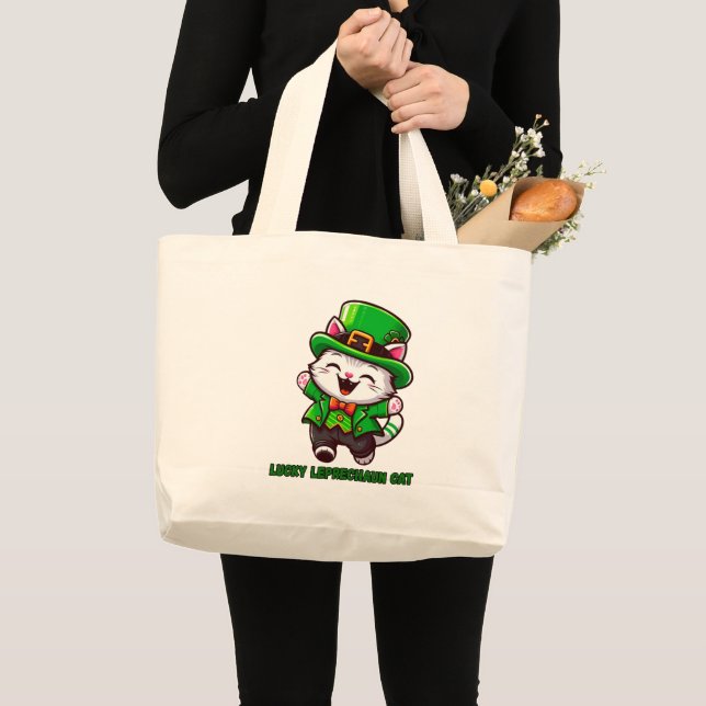 Glücklicher Leprechaun-Katzentasche Jumbo Stoffbeutel (Vorderseite (Produkt))