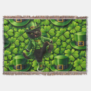 Glücklicher Leprechaun schwarze Katze St. Patrick' Decke