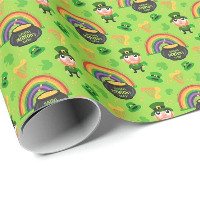Glücklicher Leprechaun St. Patrick's Day Cartoon-M Geschenkpapier (Rolleneckpunkt)