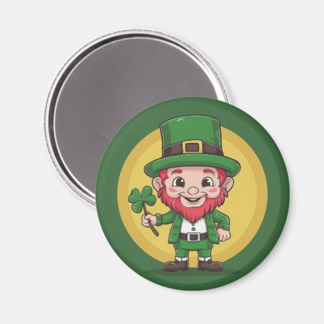 Glücklicher Leprechaun und Klee Magnet (Vorderseite/Rückseite)