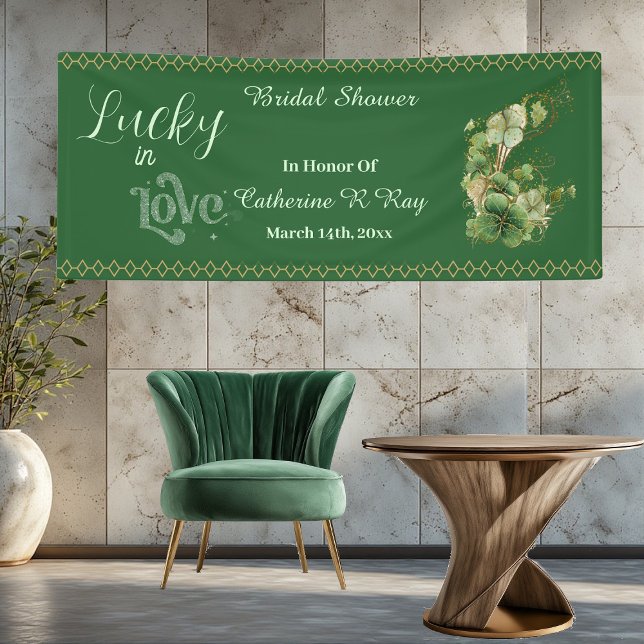 Glücklicher Liebling Golden Rahmen Shamrock Brautp Banner (Lucky in Love Golden Frame Shamrock Bridal Shower Banner)
