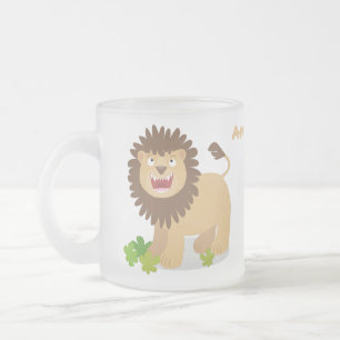 Glücklicher Löwe brüllende Cartoon-Illustration Mattglastasse