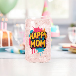 Glücklicher Mama-Text mit hellen Farbspritzern Dosenglas