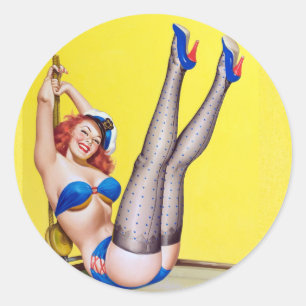Glücklicher Matrose Pin Up Runder Aufkleber
