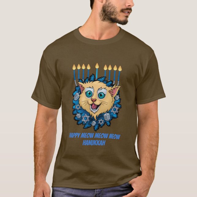 Glücklicher Meow Chanukka T-Shirt (Vorderseite)