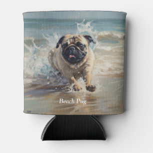 Glücklicher Mops am Strand individuell anpassbar Dosenkühler