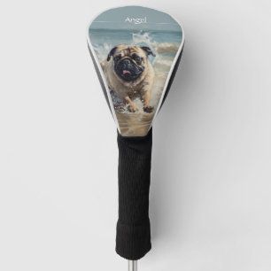 Glücklicher Mops am Strand individuell anpassbar Golf Headcover