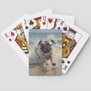 Glücklicher Mops am Strand individuell anpassbar Spielkarten