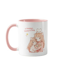Glücklicher Muttertag Becher – Süße Katze & Blumen