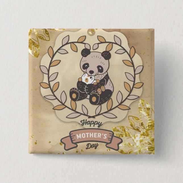 Glücklicher Muttertag Niedlicher Spaß Panda Bär Button (Vorderseite)