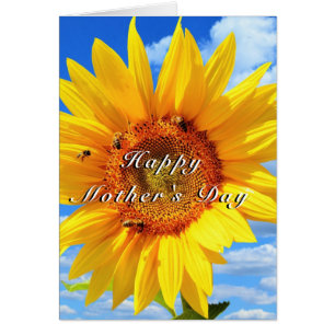 Glücklicher Muttertag Sonnenblumen und Bienen auf