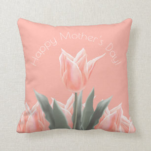 Glücklicher Muttertag! Stilvolle Peach Tulips Blu Kissen