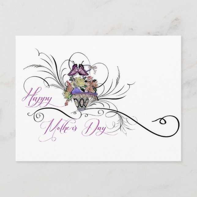 Glücklicher Muttertagskorb für Blume Postkarte (Vorderseite)