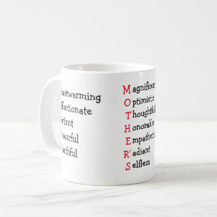 Glücklicher Muttertagstext mit Adjektiven Kaffeetasse