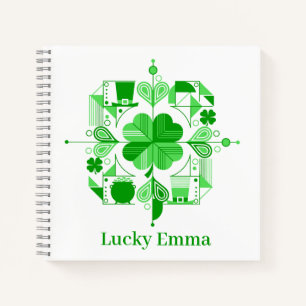 Glücklicher Name personalisiertes Kleeblatt-Design Notizbuch