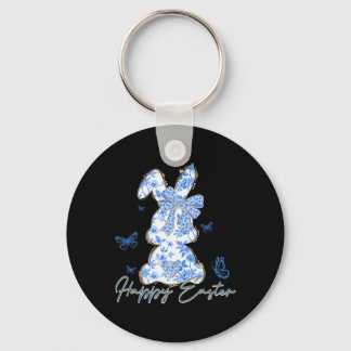 Glücklicher Osterhase Blau Chinoiserie Ostertag  Schlüsselanhänger