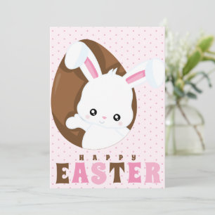 Glücklicher Osterhase Braunes Ei Punkte Rosa Feiertagskarte