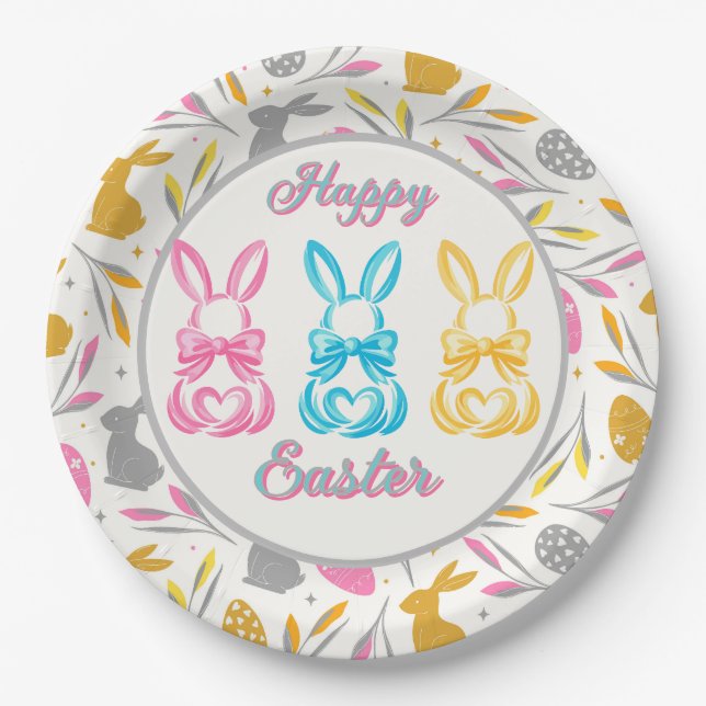 Glücklicher Osterhase Coquette Pappteller (Vorderseite)