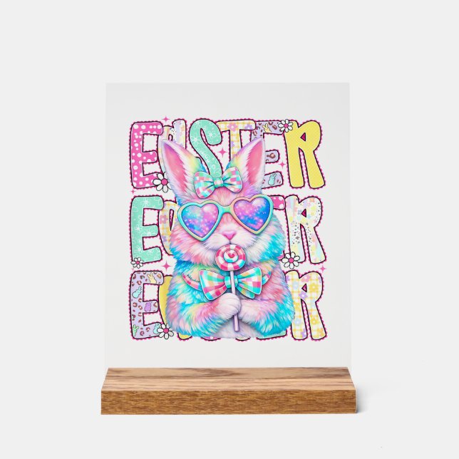 Glücklicher Osterhase Coquette Schleife Preppy Ost Acrylschild (Vorderseite)