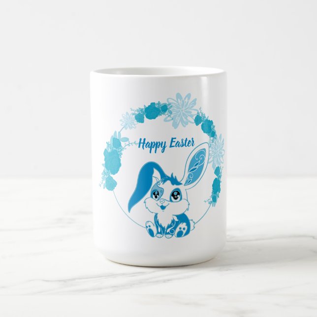Glücklicher Osterhase  Cute Blue Kawaii Kaffeetasse (Mittel)