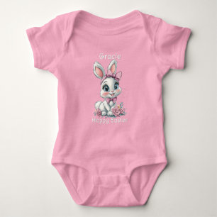 Glücklicher Osterhase Große Augen Rosa Rosen & Sch Baby Strampler