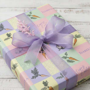 Glücklicher Osterhase & Karotten Quadrate Geschenkpapier