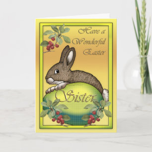 Glücklicher Osterhase mit Ei, für Schwester Feiertagskarte