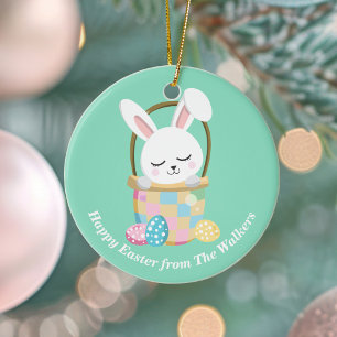 Glücklicher Osterhase Personalisiert Pastellgrün Keramik Ornament