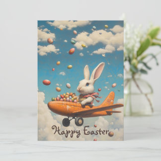Glücklicher Osterhase Pilot Flugzeug Einladung