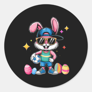 Glücklicher Osterhase spielt Fußball Ostern Sport  Runder Aufkleber