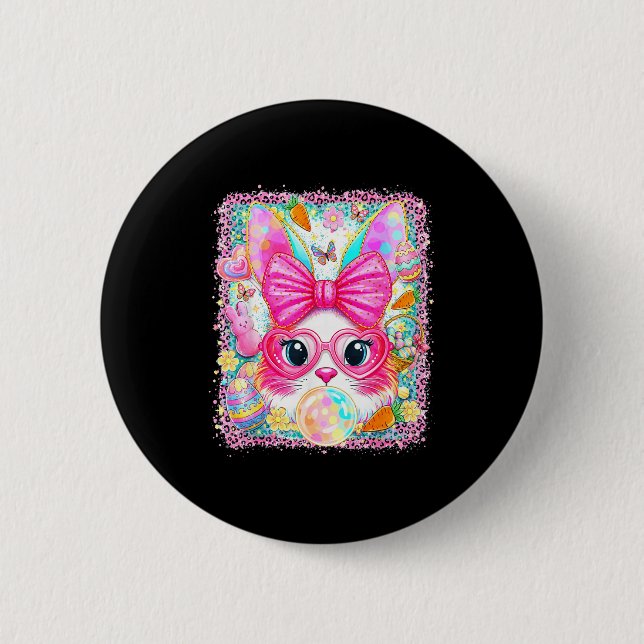 Glücklicher Osterhase süße Kaninchen Gesicht bläst Button (Vorderseite)