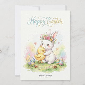 Glücklicher Osterhase und Küken Umarmen Feiertagskarte