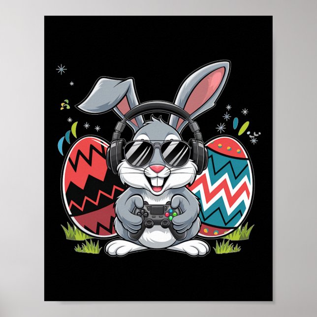 Glücklicher Ostertag Hase Ei Videospiel Kinder Mic Poster (Vorne)