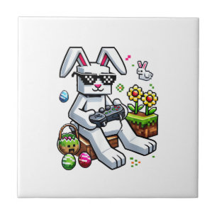 Glücklicher Ostertag Jungen Hase Ei Videospiel Kin Fliese