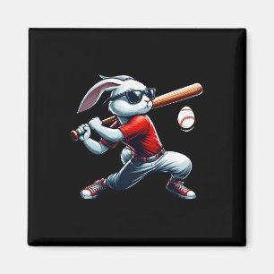 Glücklicher Osthase Jungen Baseball spielen Ostern Magnet