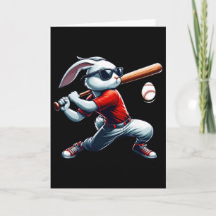 Glücklicher Osthase Jungen beim Baseballspiel Oste Karte