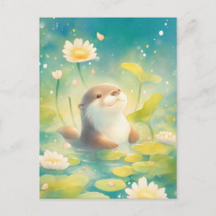 Glücklicher Otter im Sommerlilien-Teich Postkarte